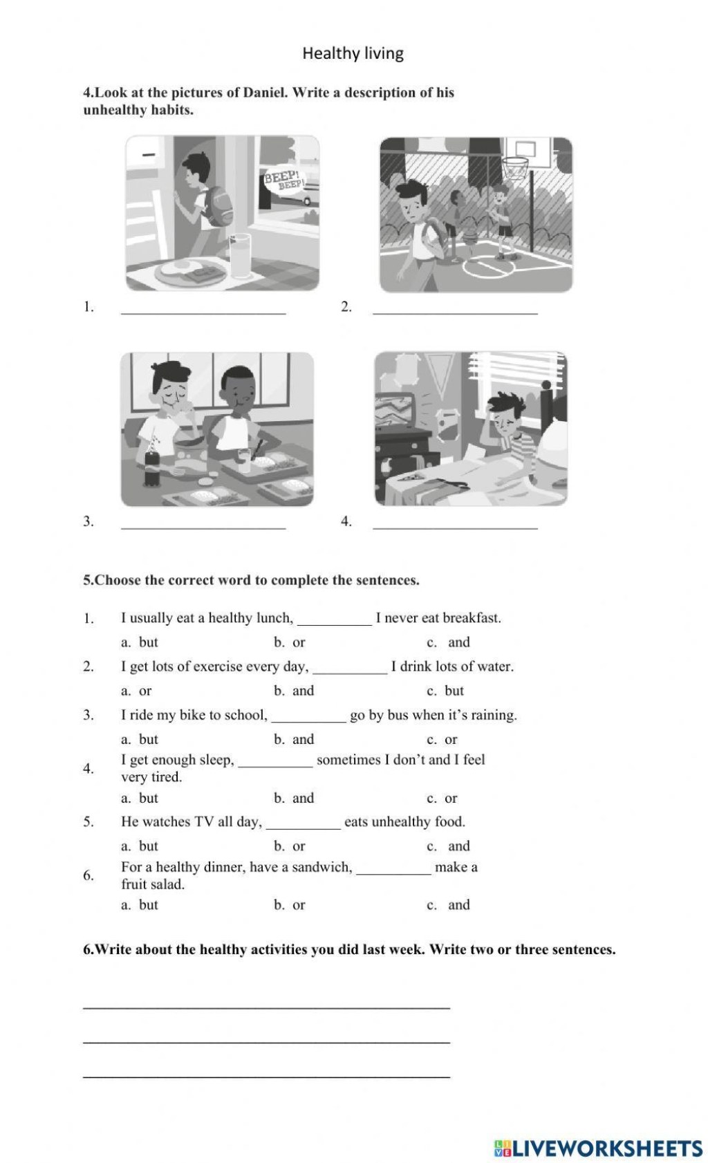 Picture of: Healthy living online exercise  Live Worksheets