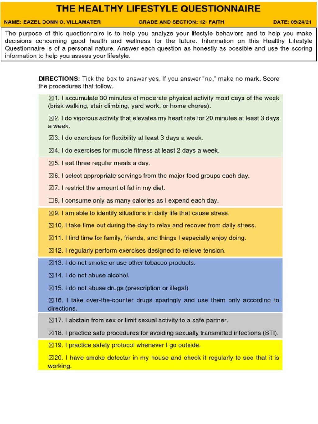 Picture of: The Healthy Lifestyle Questionnaire  PDF  Health Care  Health